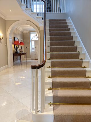 staircase ideas: brass stair rods staircase runner