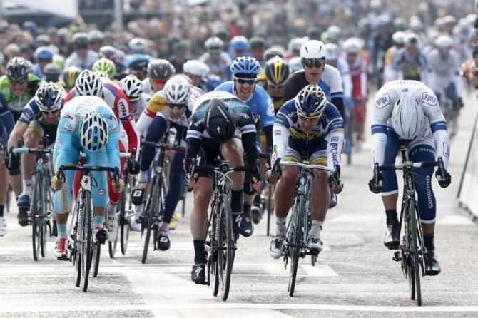 It was close, but Marcel Kittel (Argos-Shimano) prevailed in the 2013 Scheldeprijs ahead of Mark Cavendish (Omega Pharma-QuickStep) and Barry Markus (Vacansoleil-DCM)
