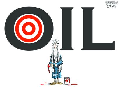Political Cartoon World Iran Saudi Arabia drone strikes oil