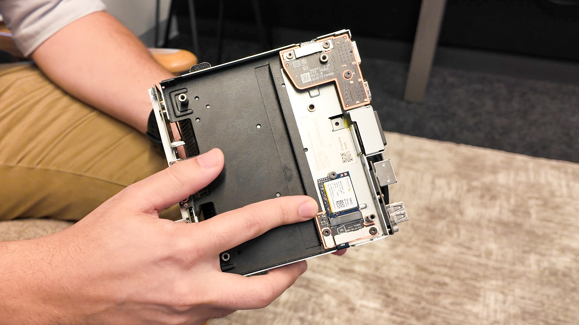 Valve&#039;s new Steam Machine during a visit to Valve HQ in Bellevue, Washington. The Steam Machine is a compact living room gaming PC.