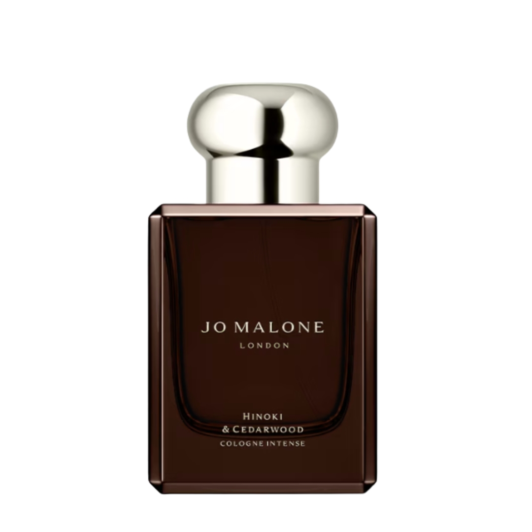 A product shot of the Jo Malone London Hinoki &amp;amp; Cedarwood Cologne Intense, on a white background