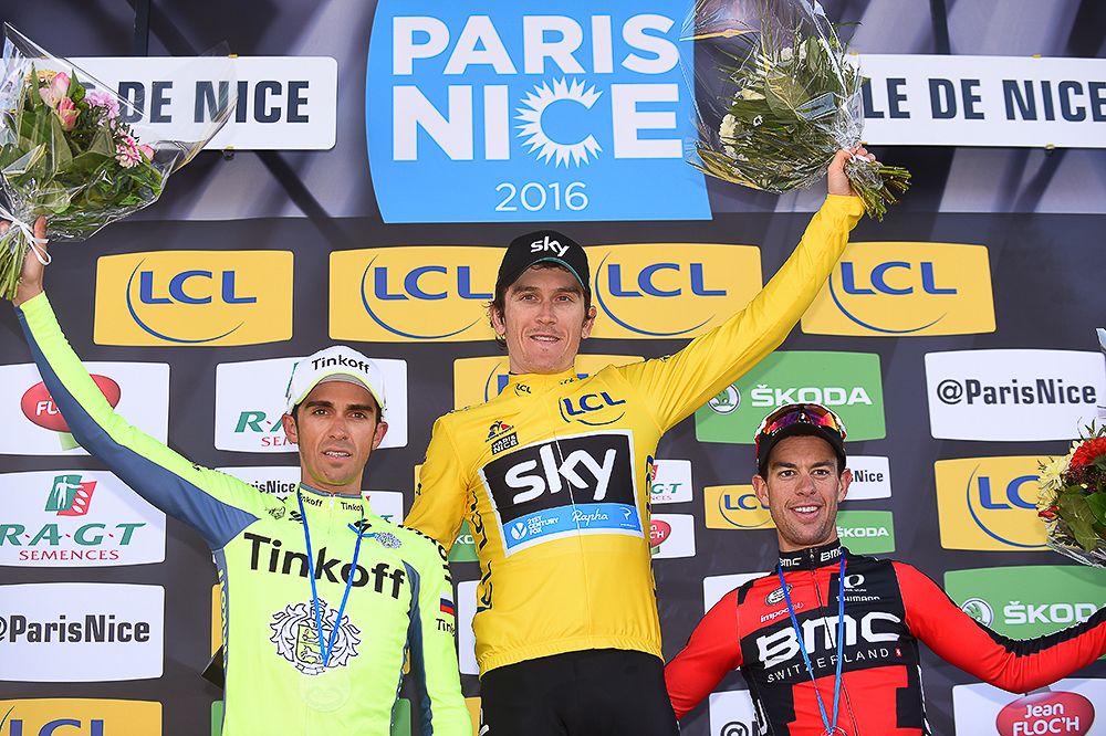 Contador, Thomas and Porte on the final Paris-Nice podium.
