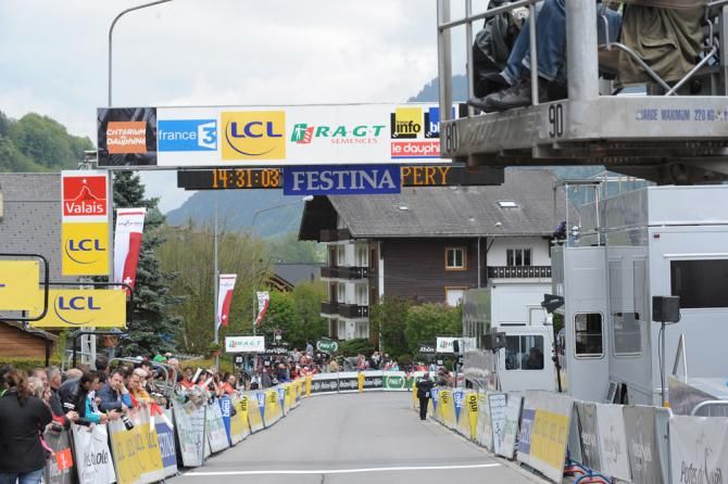 The finish line on stage 1 of the Dauphine