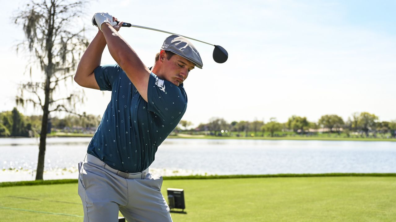 Bryson DeChambeau at the top of his backswing