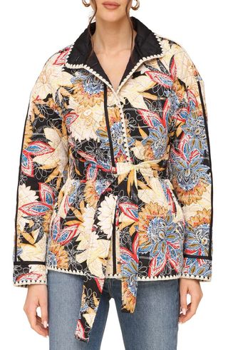 Embroidered Paisley Belted Quilted Jacket