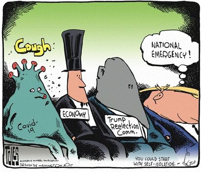 Political Cartoon U.S. cough national emergency economy Trump