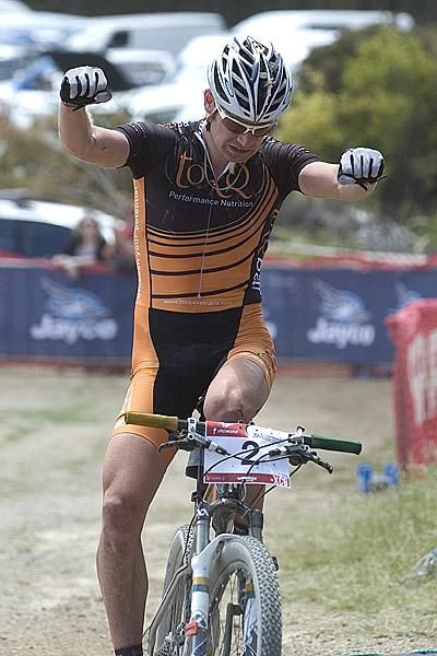 Daniel McConnell takes out the men's cross country event at round one of the National MTB Series in Glenorchy Tasmania.