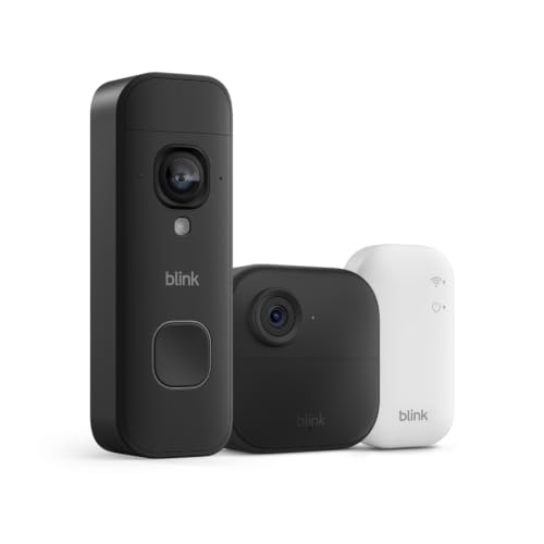 Blink Outdoor 4 and Battery Doorbell 2k+ (newest Model) — Two-Year Battery 1080p Camera and 2k Battery Doorbell. Sync Module Core Included — 1 Camera + Doorbell (black)