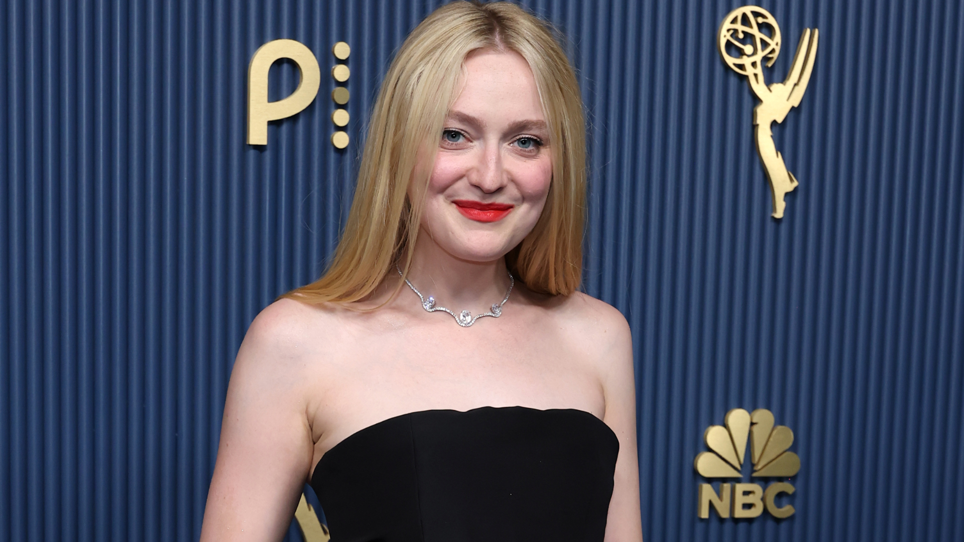Dakota Fanning's black-and-white red carpet dress at the 2026 Emmys