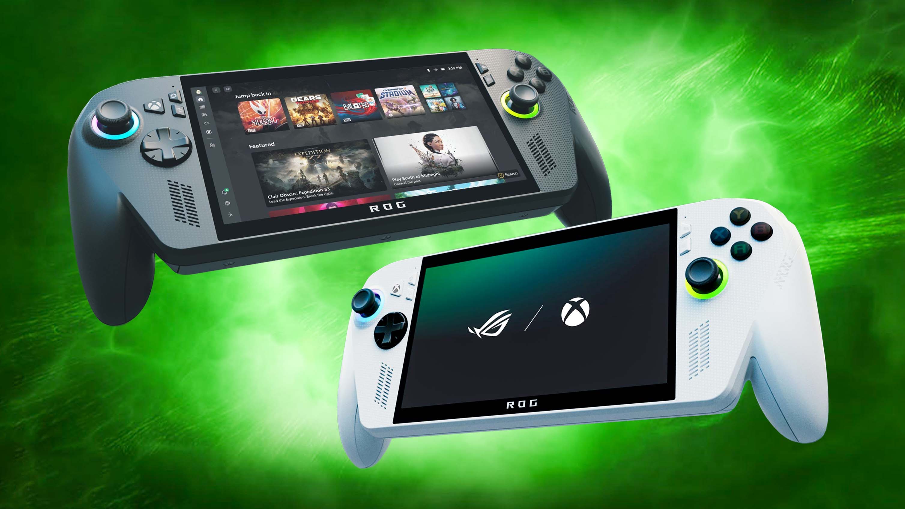 Xbox Ally X and Xbox Ally on green background.