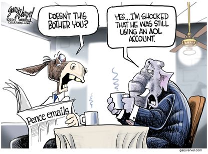 Political Cartoon U.S. Pence emails bother Democrats Republican AOL account