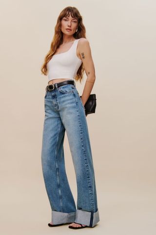 Reformation Cary Cuffed High Rise Slouchy Wide Leg Jeans