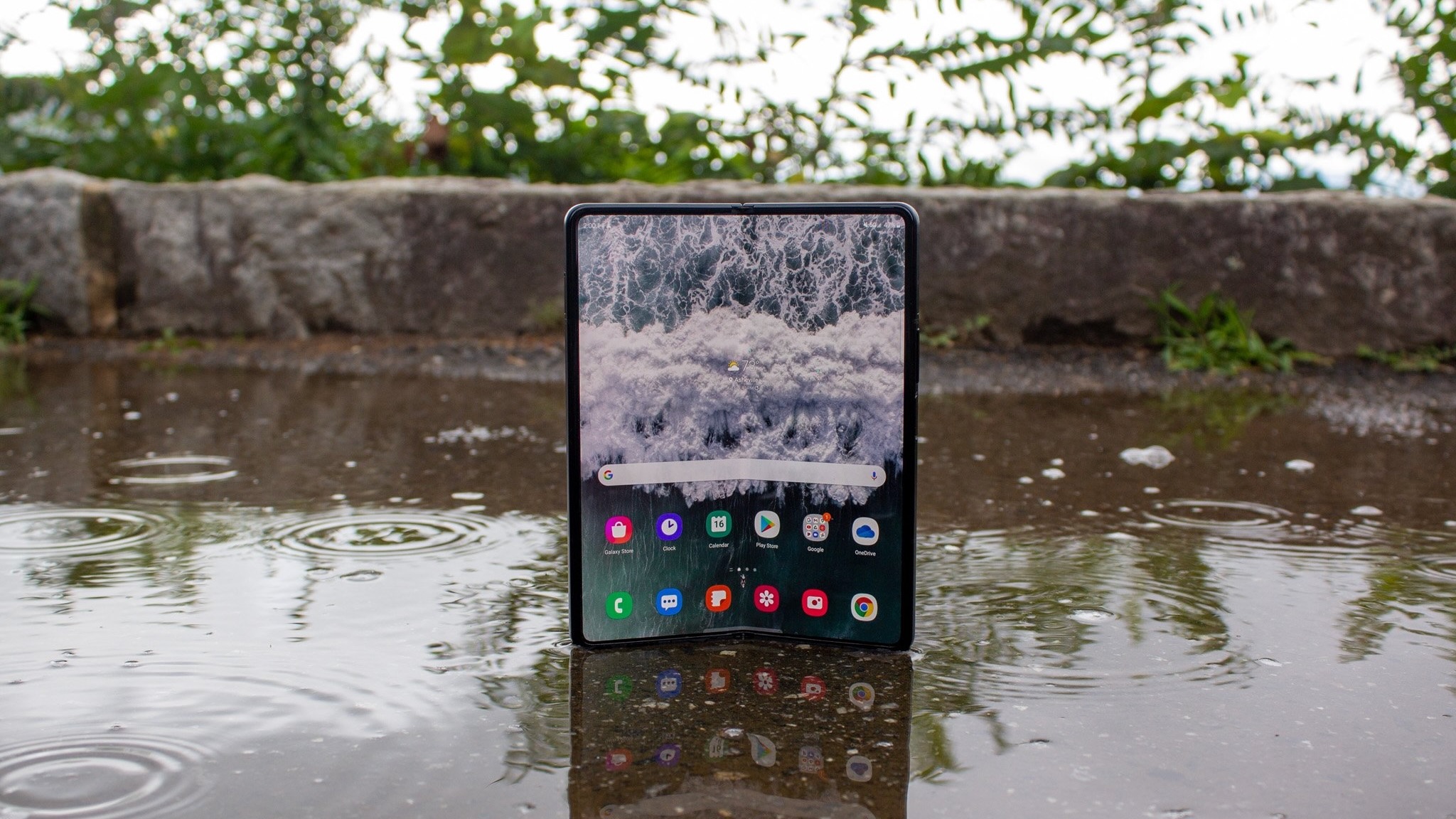 Samsung Galaxy Z Fold 3 in shallow water