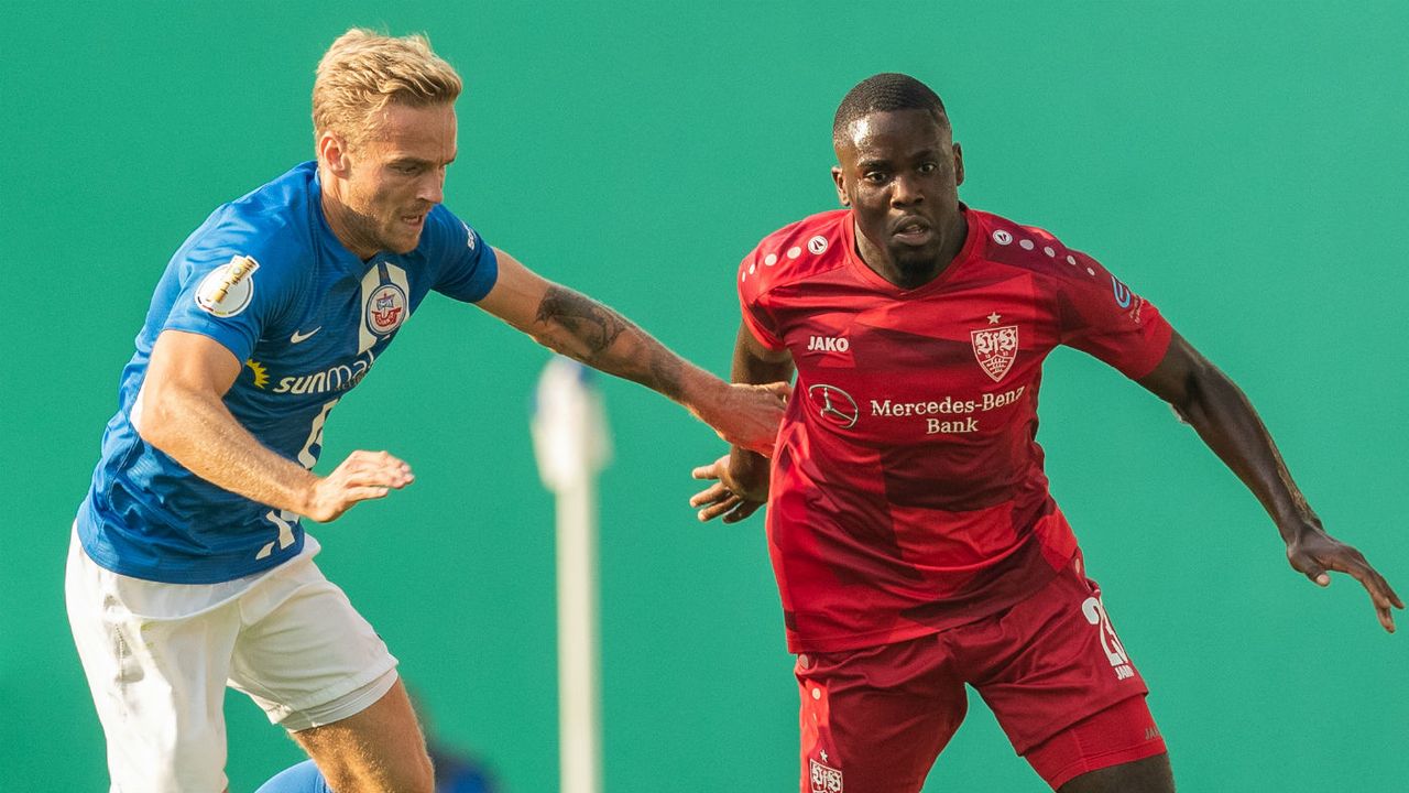 Belgian midfielder Orel Mangala (right) in action for German club VfB Stuttgart