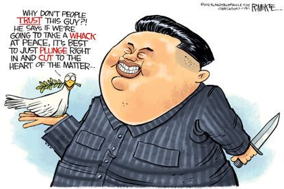 Political cartoon World peace dove Kim Jong Un Korea summit