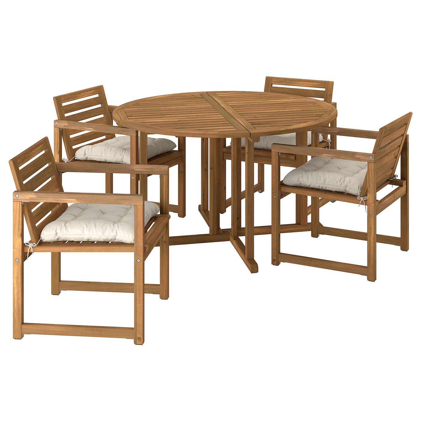 N&amp;Auml;mmar&amp;Ouml; Table and 4 Armchairs, Outdoor - Light Brown Stained/kuddarna Light Grey-Beige 51 1/8 "