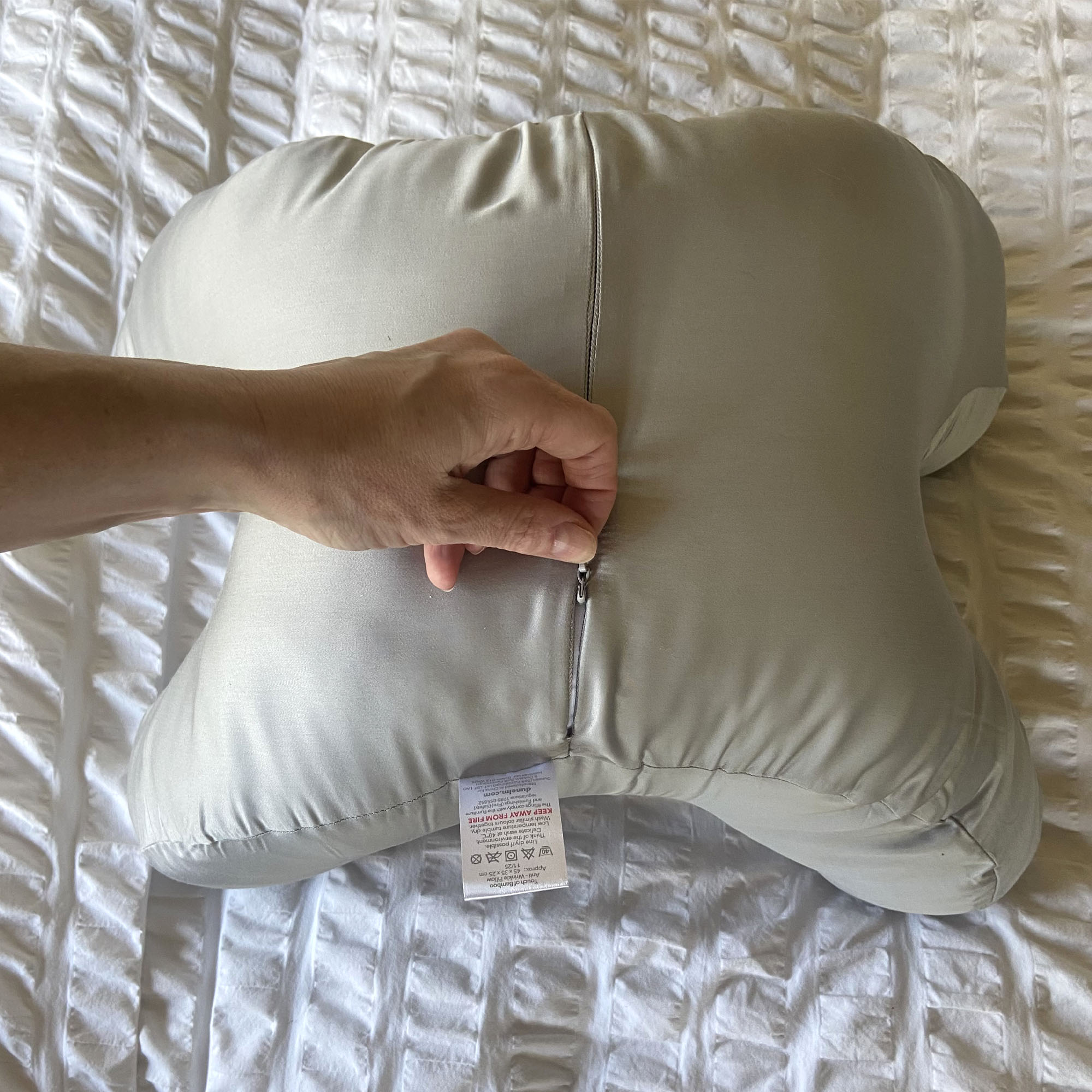 The Dunelm Hotel Bamboo Anti-Wrinkle Pillow being tested at home