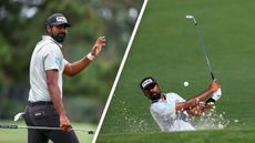 5 Short Game Tips From PGA Tour Winner Sahith Theegala: Sahith Theegala hitting the ball out of a bunker and waving to the crowd after putting