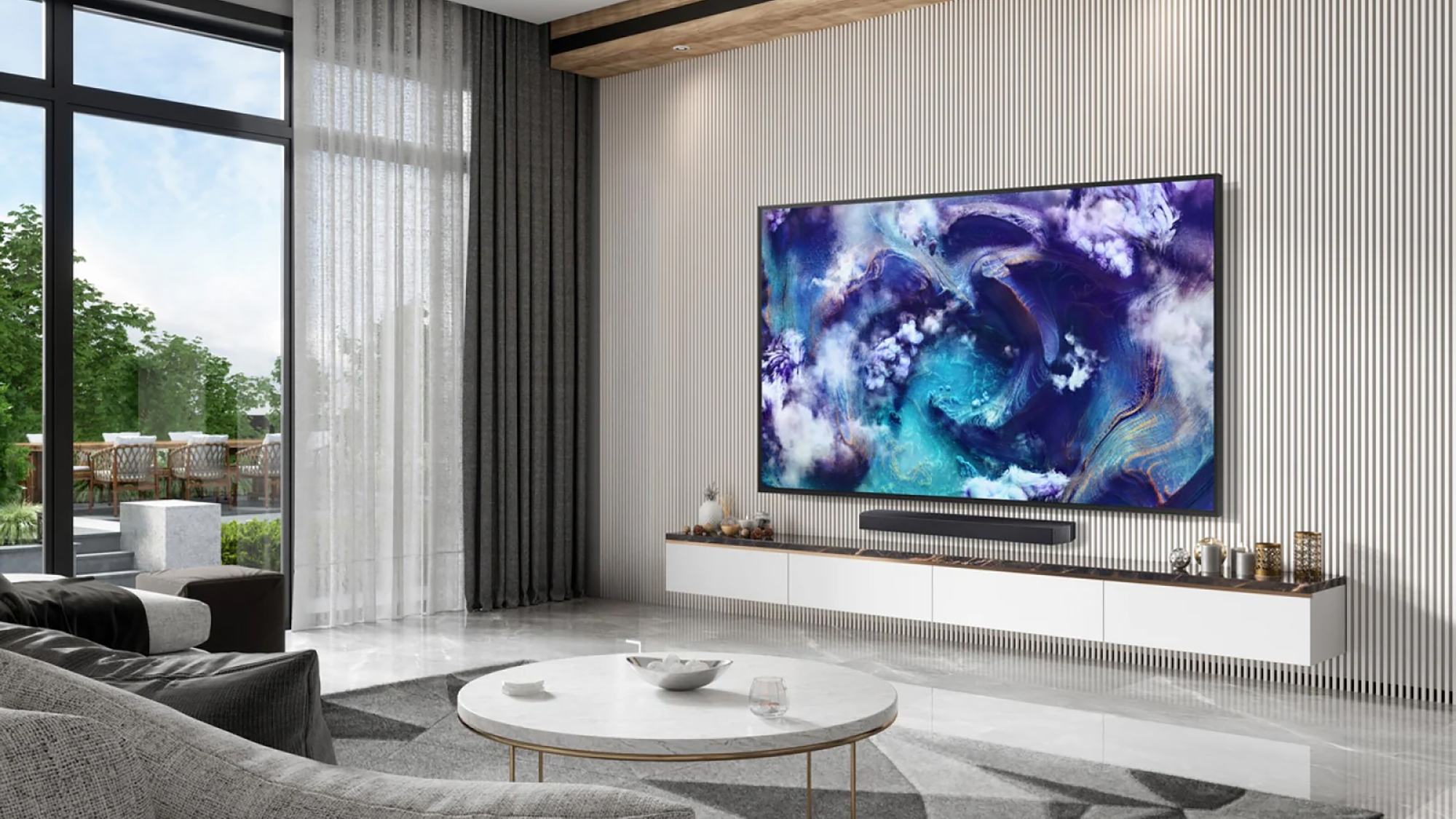 Samsung QN900F TV mounted on a wall