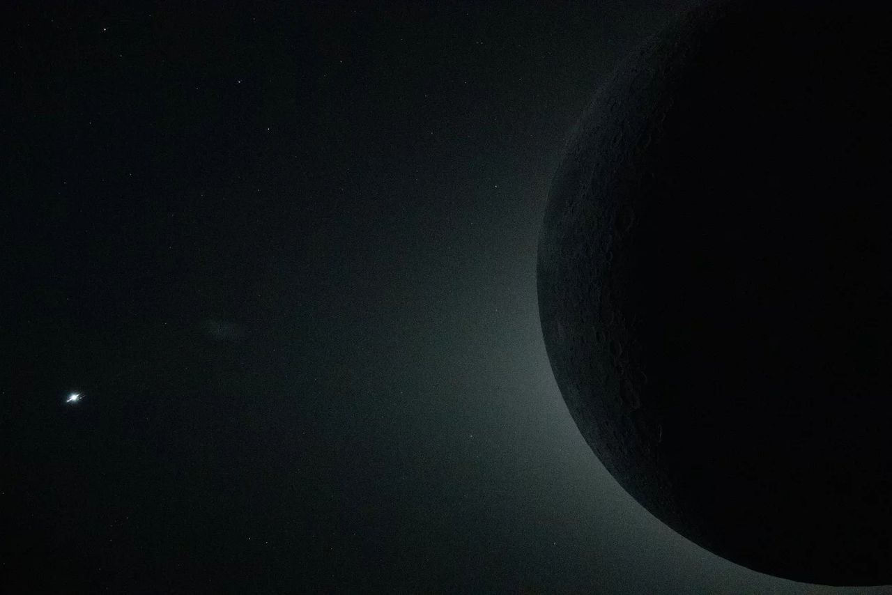 The moon in total solar eclipse from the sun.
