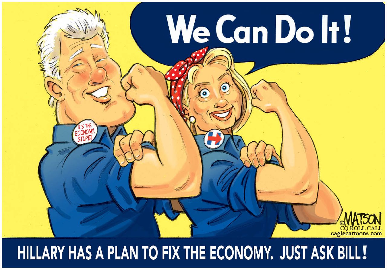 Political Cartoon U.S. Hillary Bill Clinton 2016