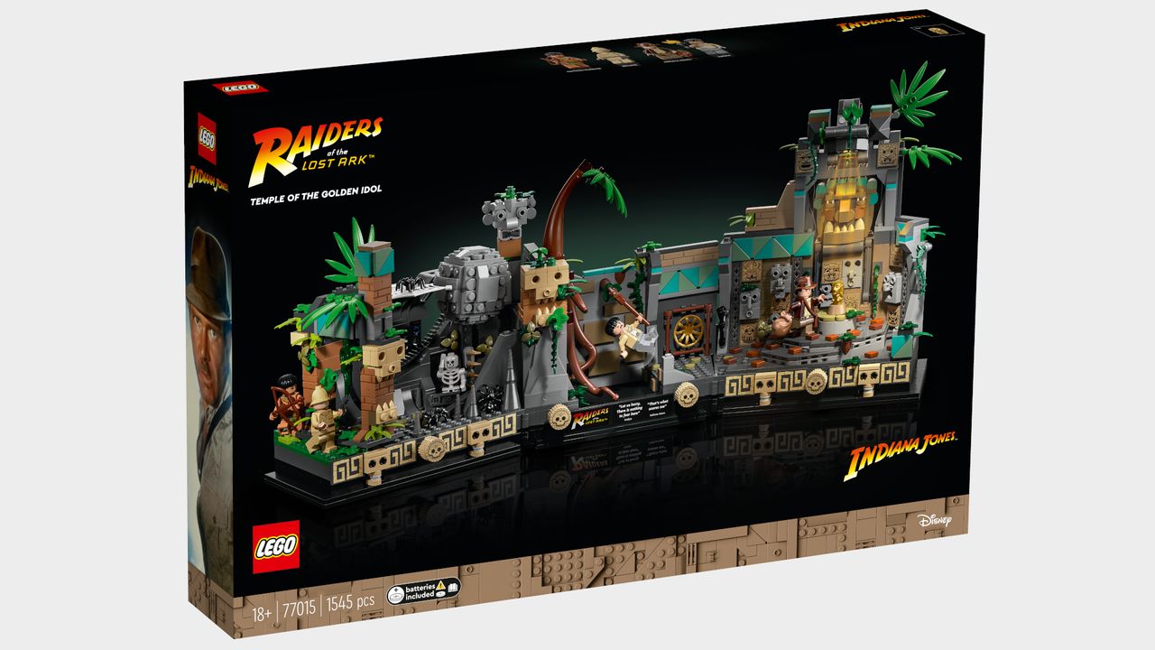 Lego Indiana Jones Temple of the Golden Idol box on a plain background