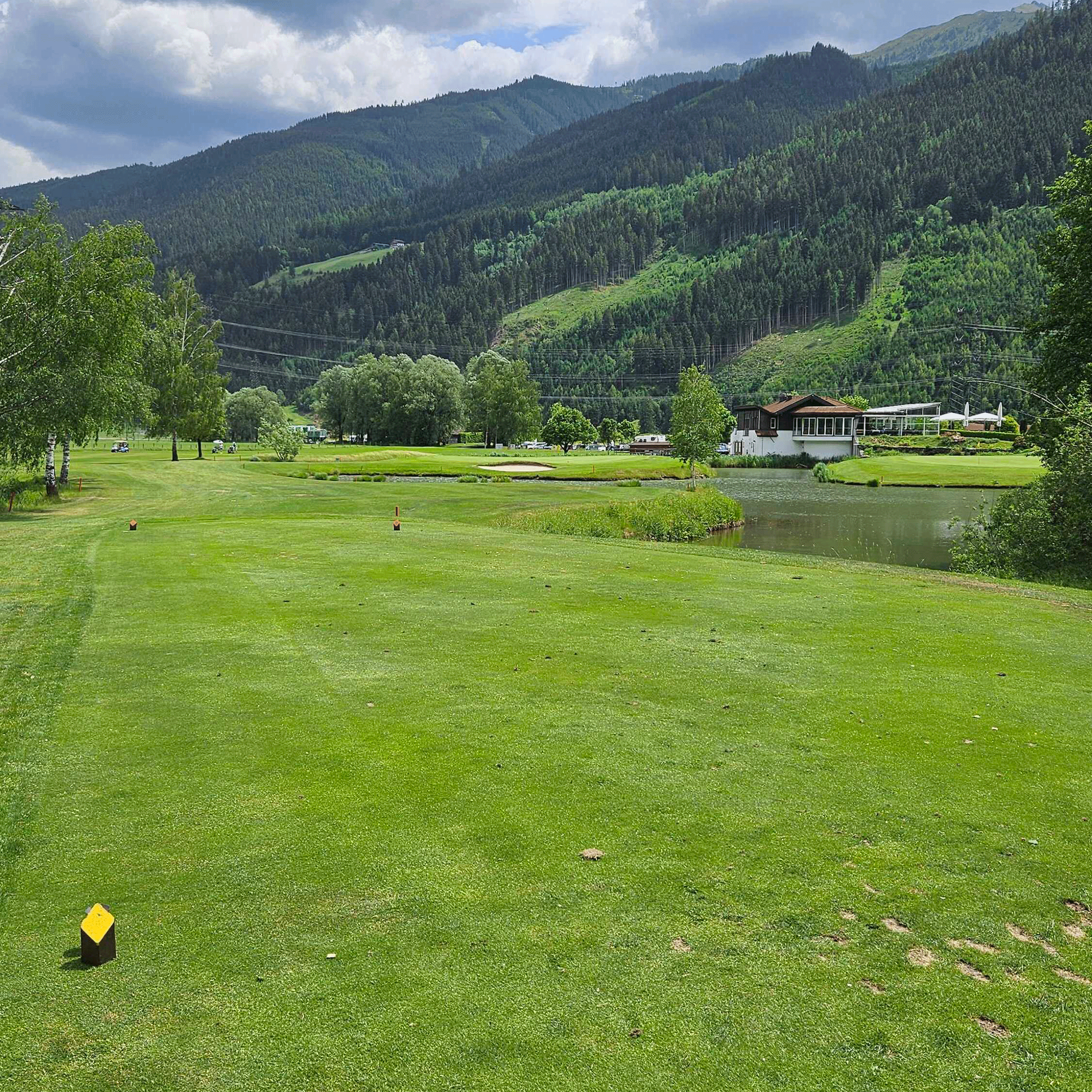 A general view of the par-3 18th at Golfclub Nationalpark Hohe Tauern in Mittersill, Austria