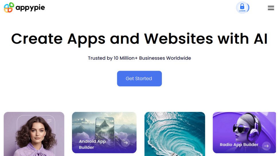 Appy Pie website screenshot (June 2025).