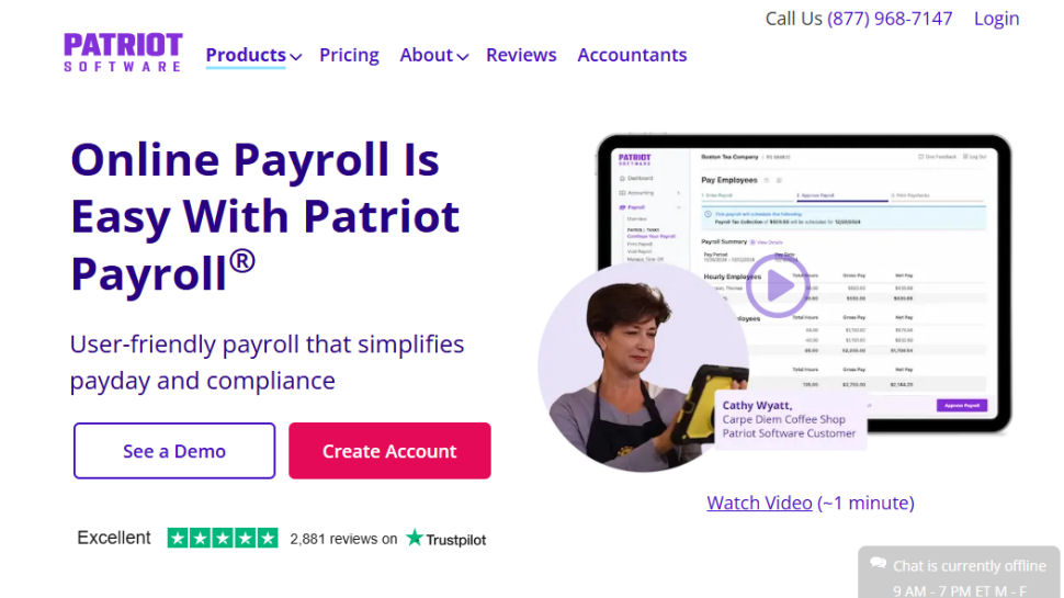 Patriot Payroll website screenshot (May 2025)