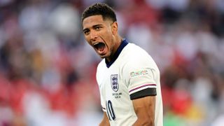  Jude Bellingham of England celebrates reaching the Spain vs England Euro 2024 final in Berlin, Germany