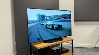 LG OLED55B3 55-inch TV from front, angled