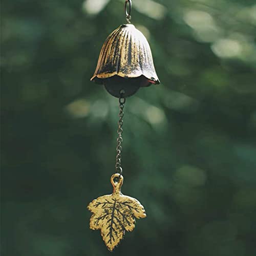 Oavand Japanese Traditional Lucky Small Wind Chimes for Outside, Iwachu Cast Iron Bless Temple Wind Bell Memorial and Sympathy Leaf Wind Chimes Indoor Garden Bell, Patio, Balcony (maple Leaf)