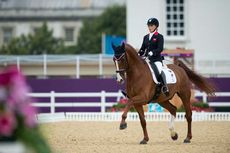 Sophie Wells (Grade IV) riding Pinocchio in the individual test at the London 2012 Paralympic Games