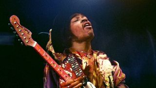 Jimi Hendrix performs with the Jimi Hendrix Experience at the Royal Albert Hall in London, February 18, 1969. 