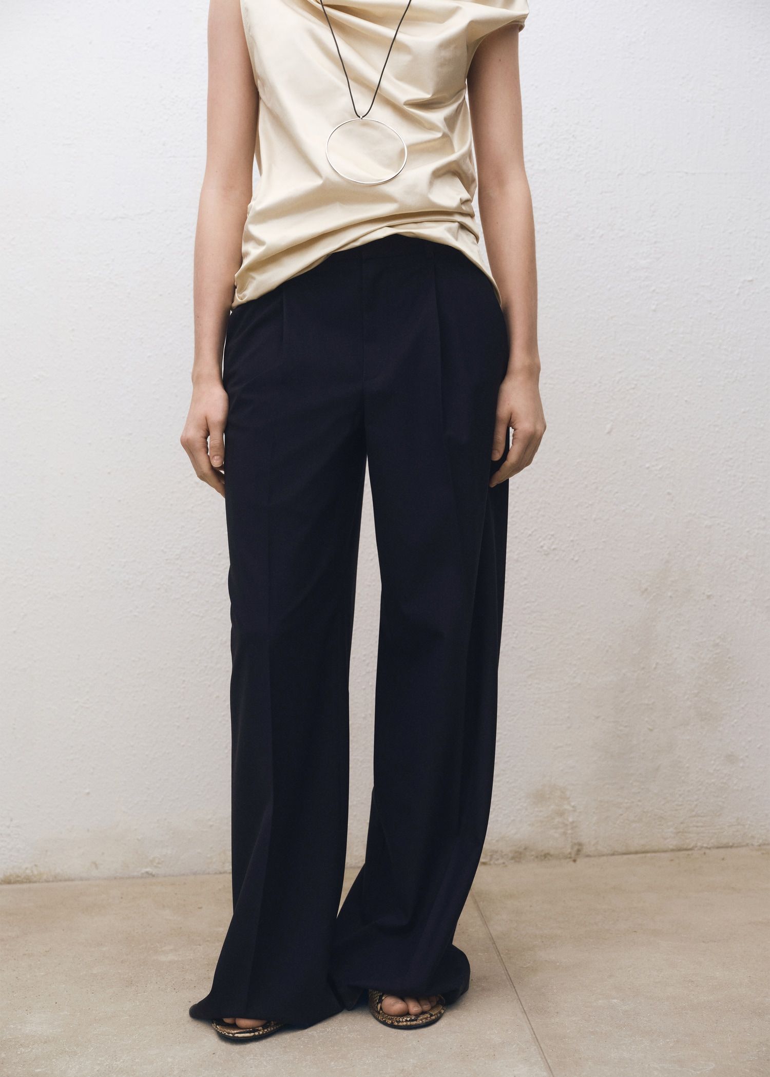 Wide Leg Wool-Blend Pleated Pants - Women | Mango Usa