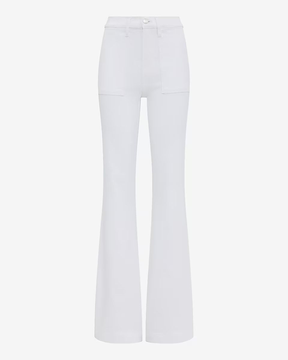 Express, High Waisted White Patch Pocket '70s Flare Jeans