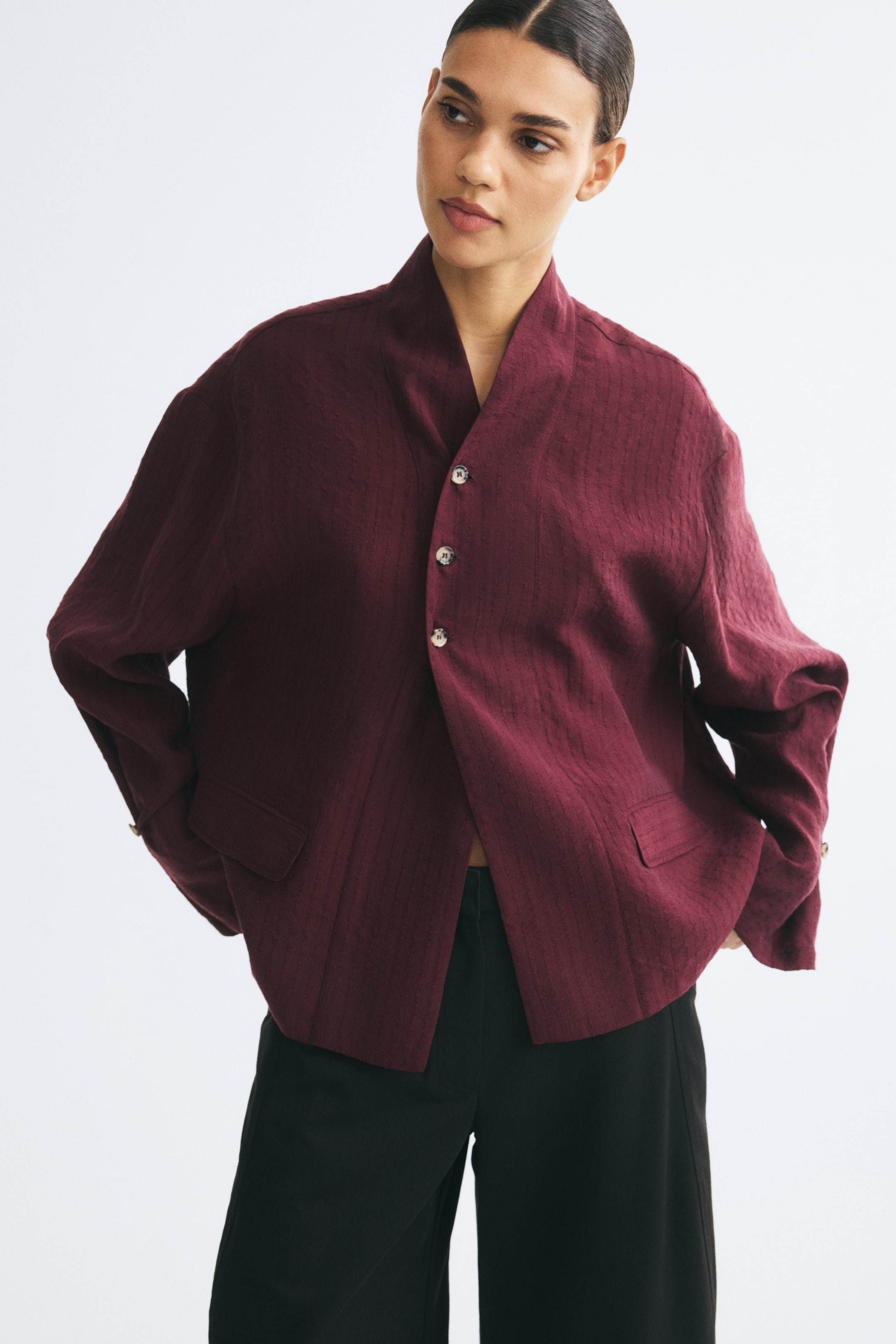 Textured-Weave Button-Detail Shirt