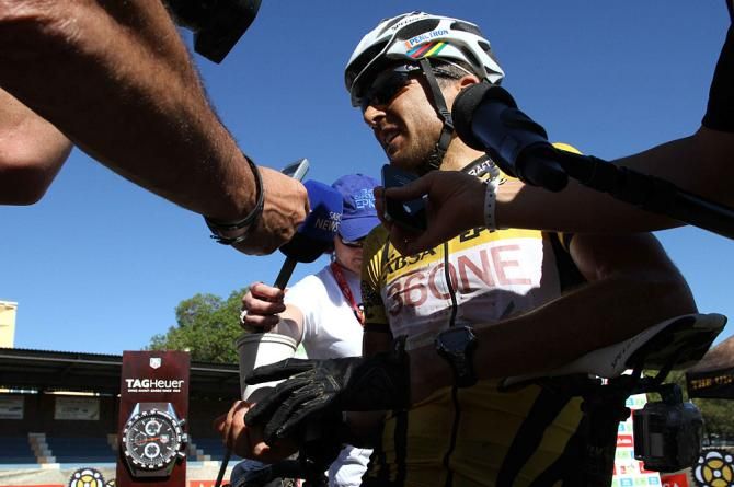 Christoph Sauser of Burry Stander-Songo is interviewed