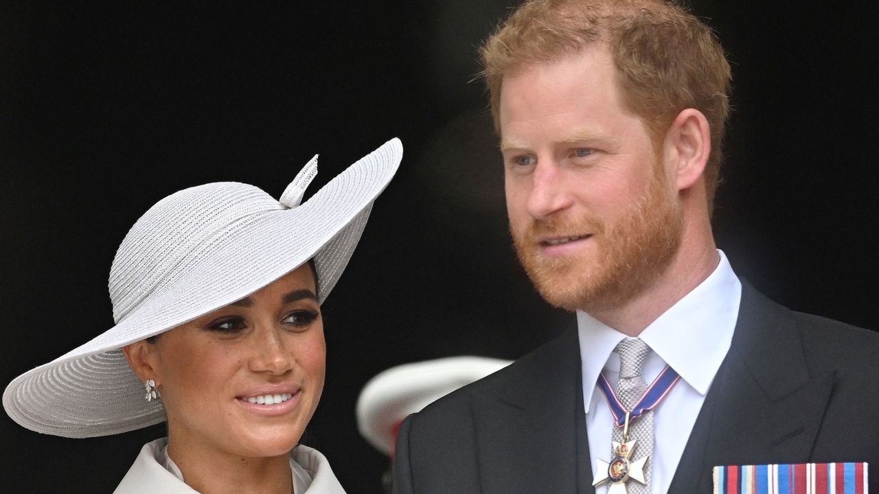 Prince Harry, Duke of Sussex and Meghan, Duchess of Sussex depart after the National Service of Thanksgiving at St Paul’s Cathedral on June 03, 2022 in London, England. The Platinum Jubilee of Elizabeth II is being celebrated from June 2 to June 5, 2022, in the UK and Commonwealth to mark the 70th anniversary of the accession of Queen Elizabeth II on 6 February 1952.