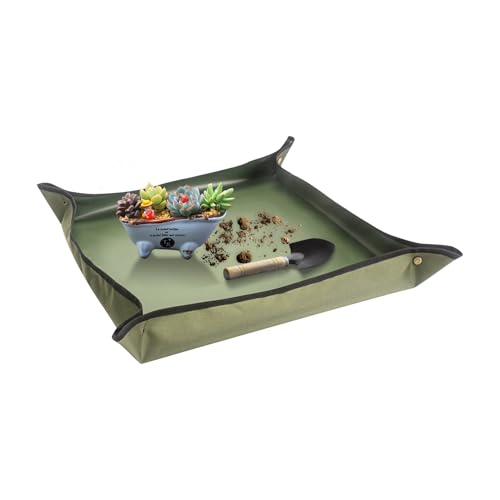 Nwvuop Plant Repotting Mat 20&amp;times; 20 Inches Waterproof Potting Mat for Indoor Plants, Portable Gardening Mat for Plant Lovers(dark Green-02)