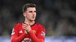 Mason Mount of Manchester United reacts at the end of the UEFA Champions League match between F.C. Copenhagen and Manchester United at Parken Stadium on November 8, 2023 in Copenhagen