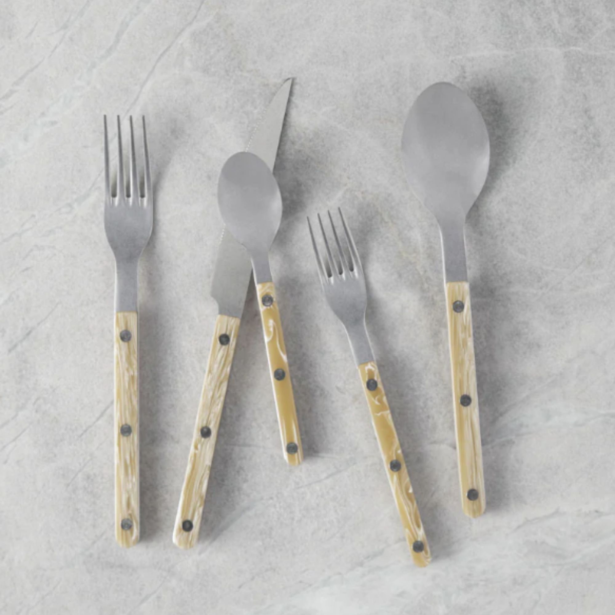 Resin handled silver bistro style flatware set