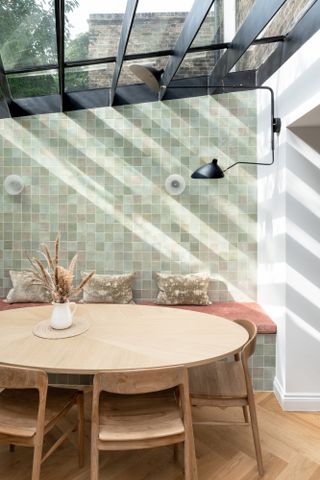 Tiled wall in a dining area