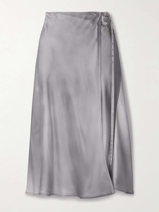 Belted Satin Midi Wrap Skirt