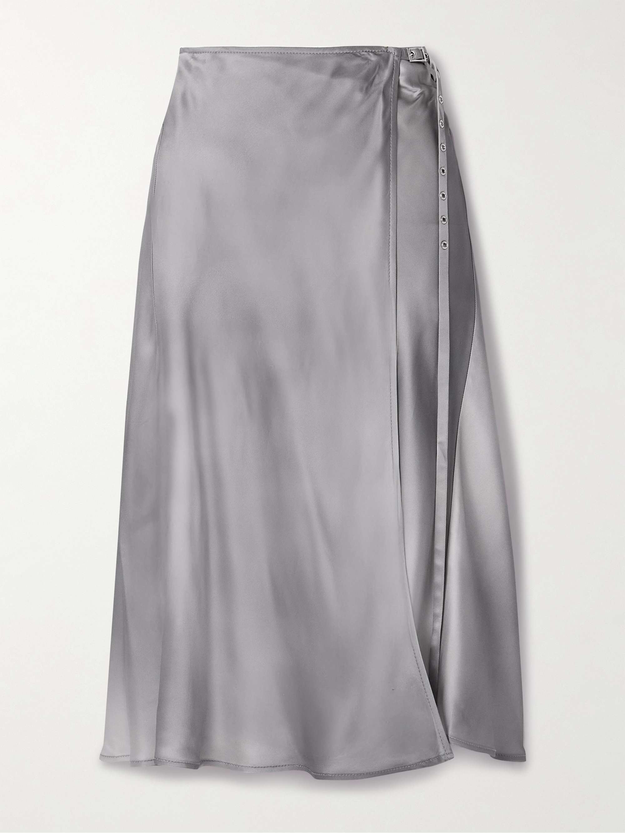 Satin midi wrap skirt with belt