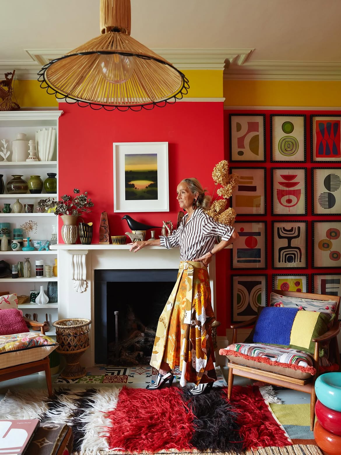 @lucindachambers wears striped shirt yellow skirt