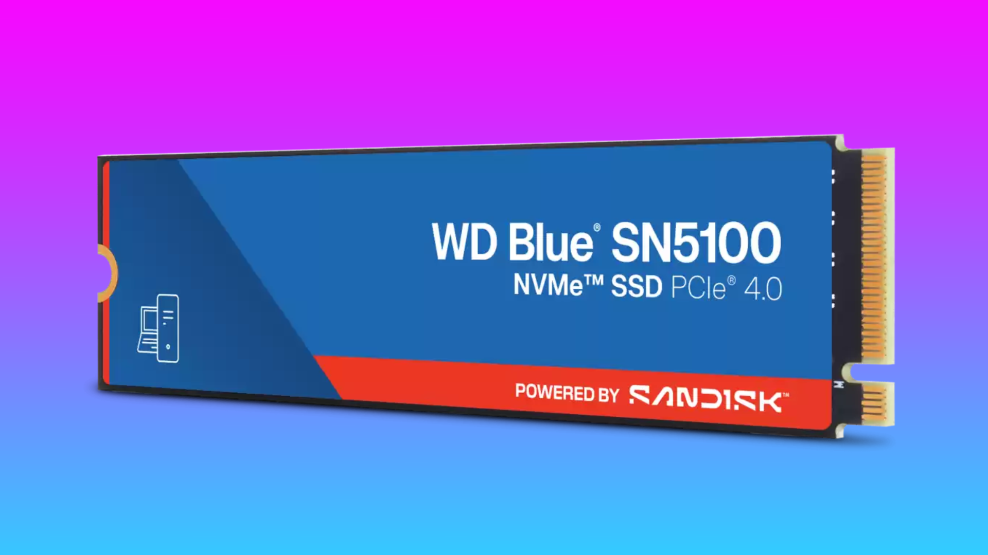 The WD Blue SN5100 NVMe SSD floats in a blue-pink gradient void