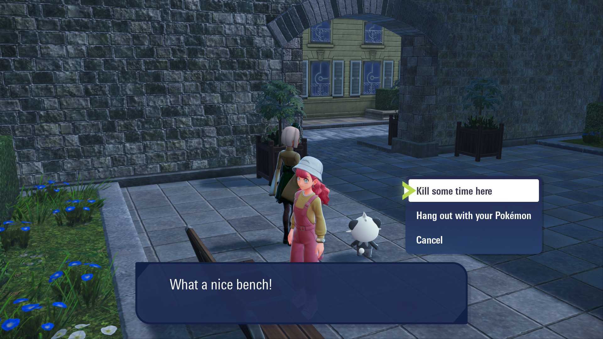 Interacting with a bench in Pokemon Legends: Z-A.