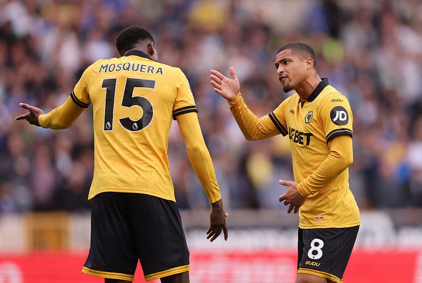 Wolves players argue in Premier League loss to Leeds