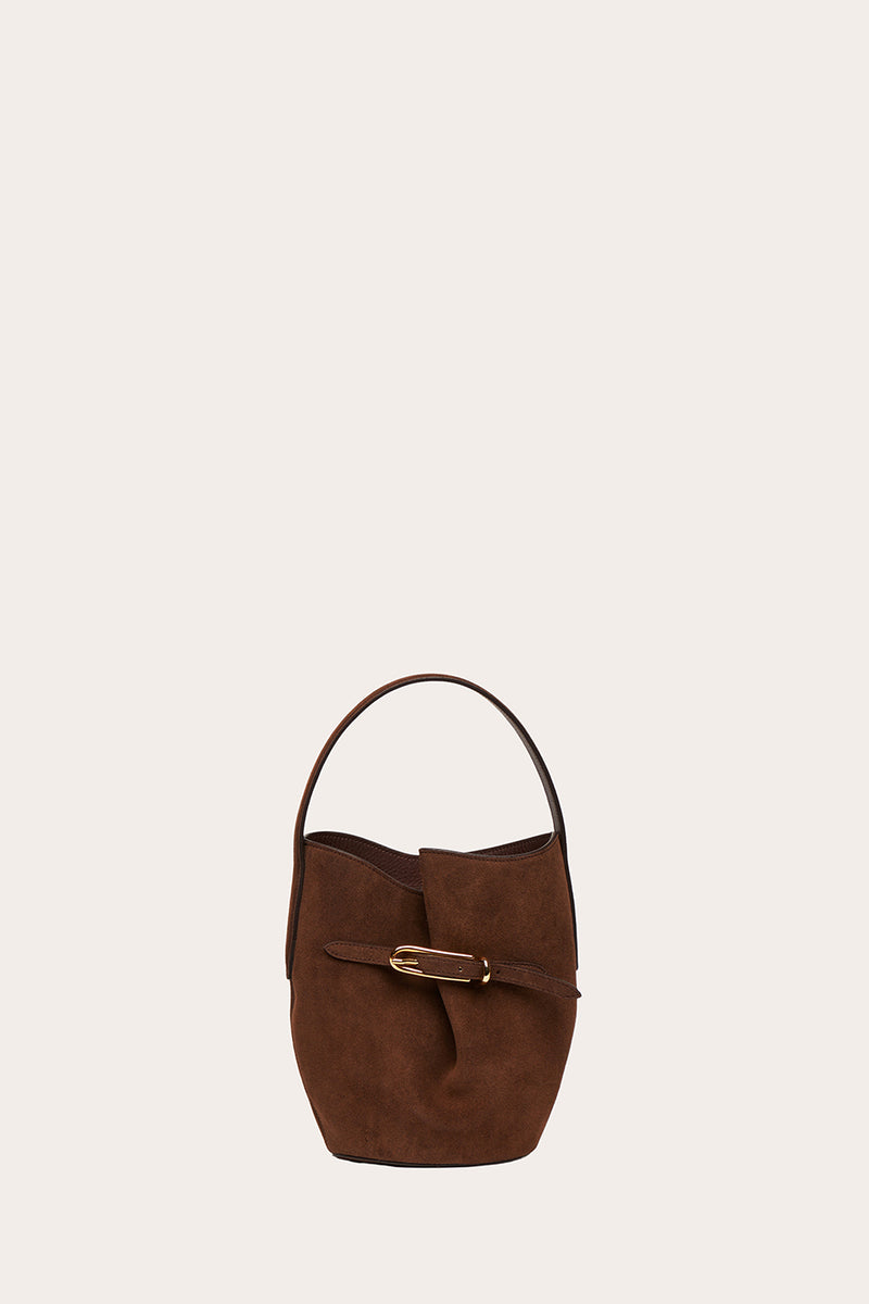 Belted Bucket Bag Mini Dark Brown Suede